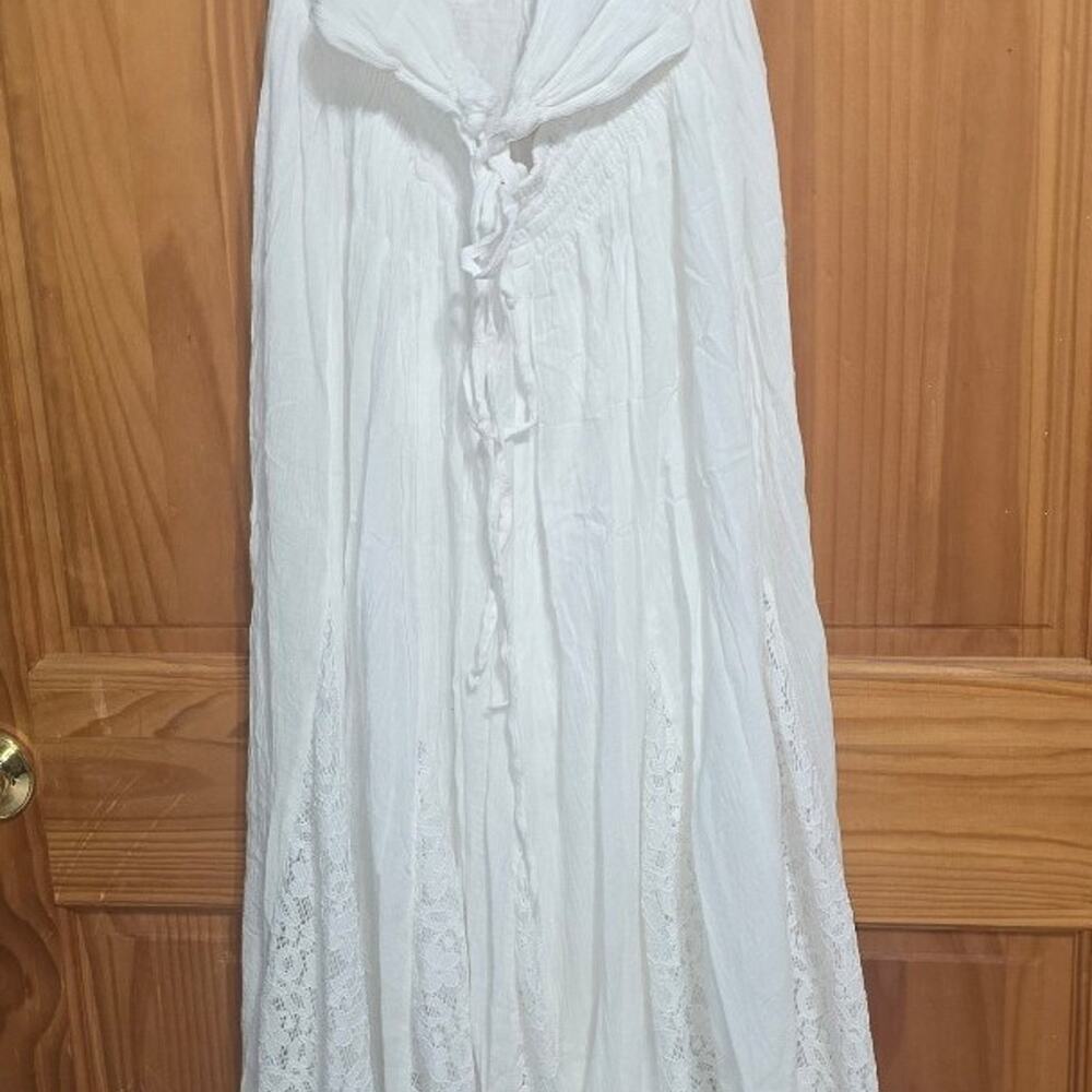 SEXY halter Maxi Dress Boho Cotton Lace Trimmed Dress - Picture 3 of 6